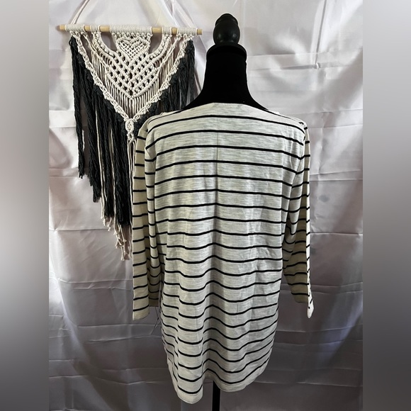 Talbots Ivory Black Stripe Plus Size 1X Rhinestones 3/4 Sleeves Knit Top Blouse - Picture 6 of 12